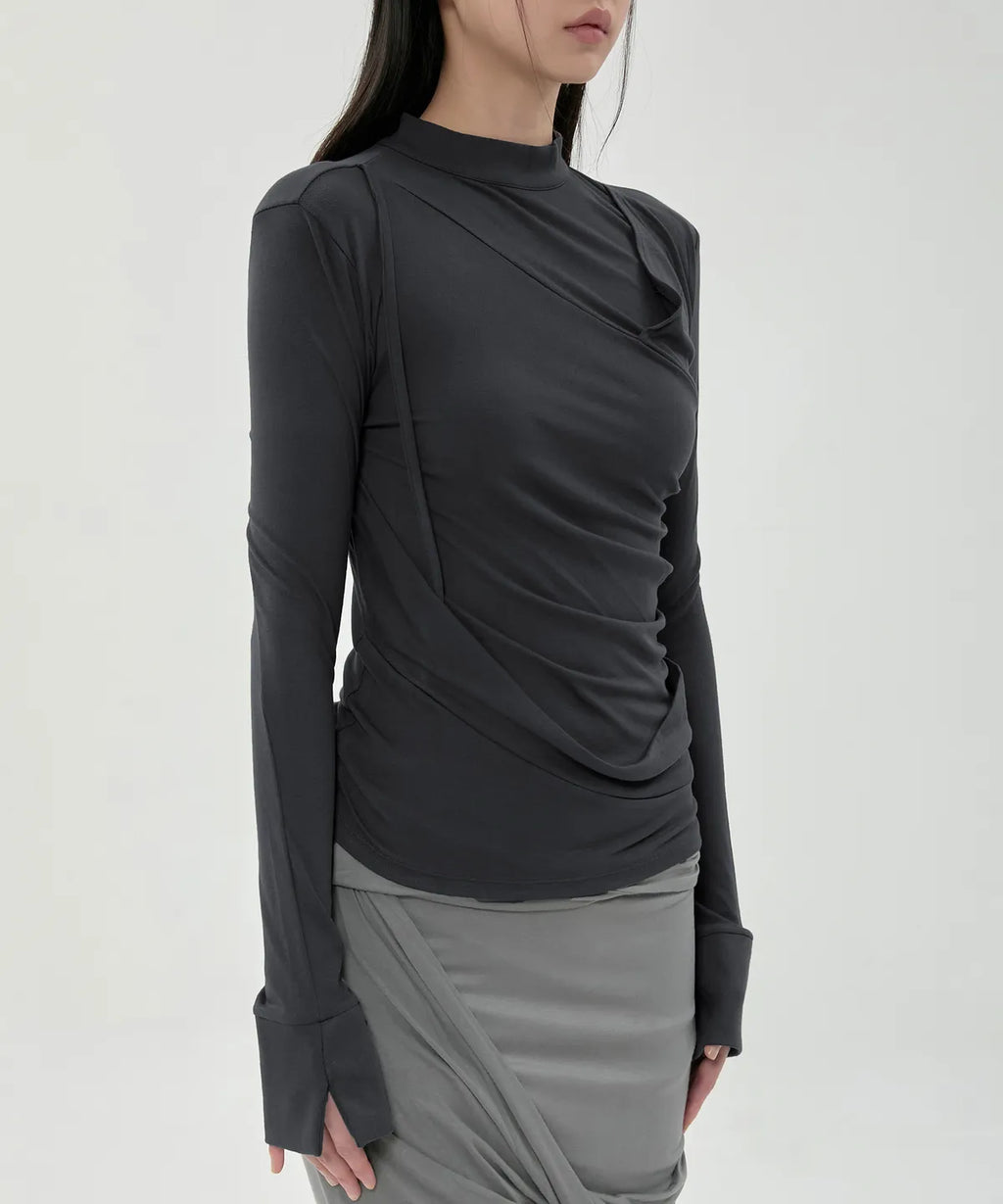 【Flare up】Draped Mock Neck Long Sleeve - 4 colors