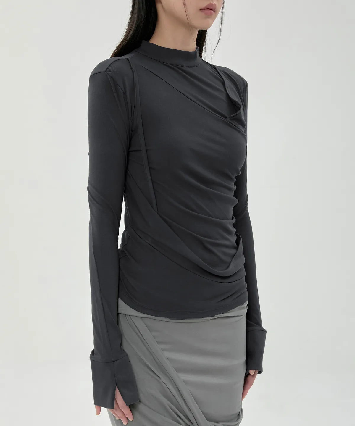 【Flare up】Draped Mock Neck Long Sleeve - 4 colors