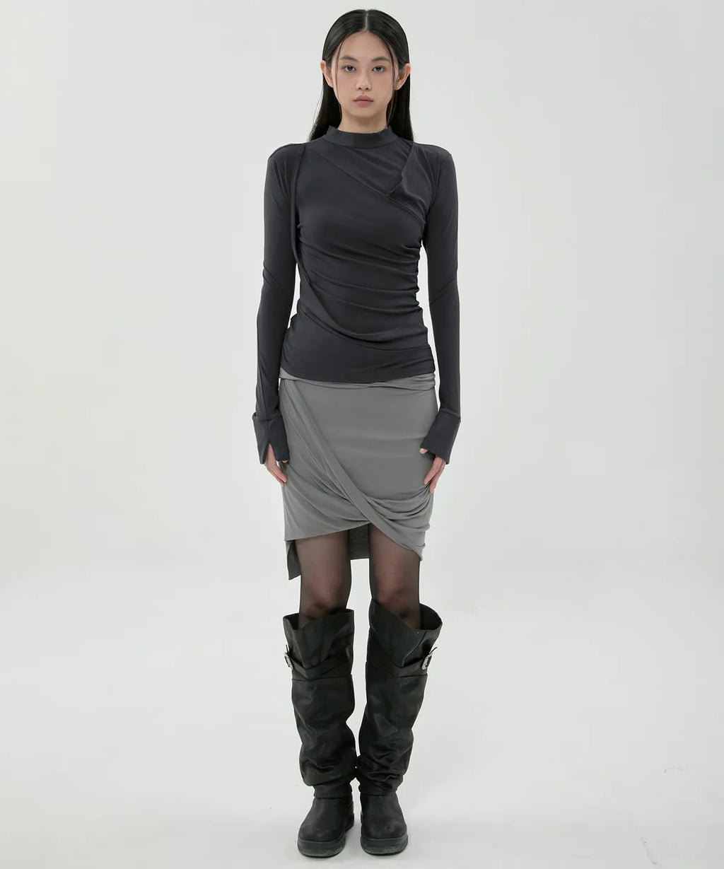 【Flare up】Draped Mock Neck Long Sleeve - 4 colors