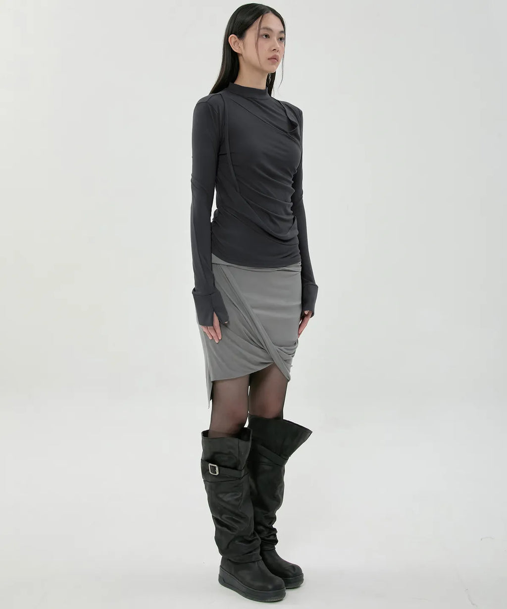 【Flare up】Draped Mock Neck Long Sleeve - 4 colors