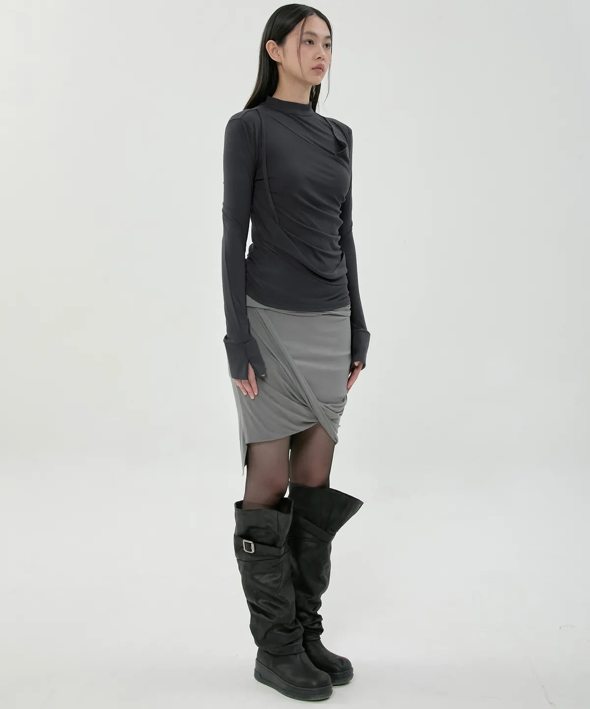 【Flare up】Draped Mock Neck Long Sleeve - 4 colors