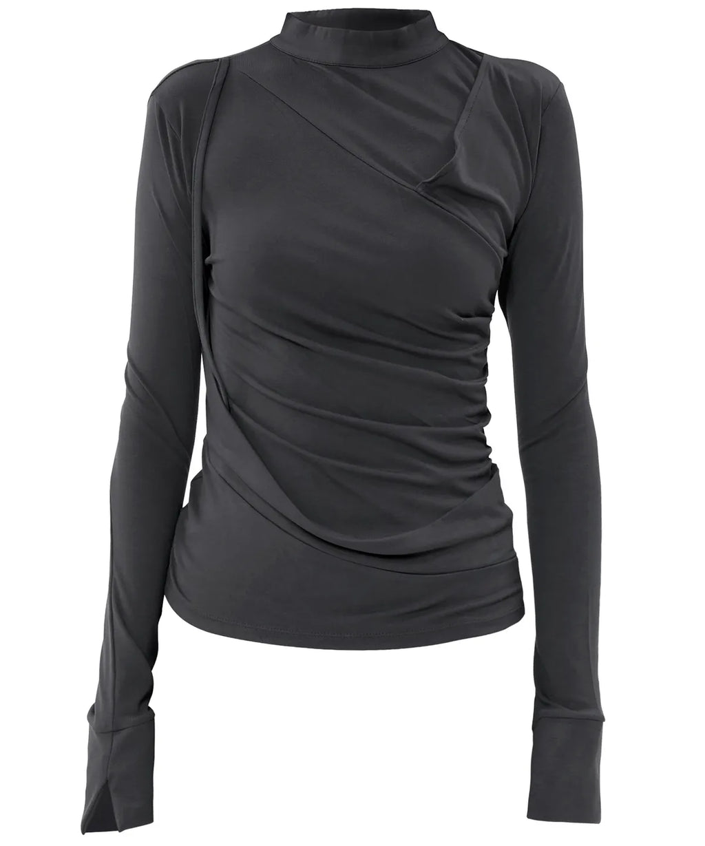 【Flare up】Draped Mock Neck Long Sleeve - 4 colors
