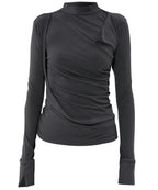 【Flare up】Draped Mock Neck Long Sleeve - 4 colors