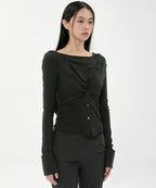 【Flare up】Asymmetrical Snap Long Sleeve Hoodie - 2 colors