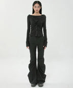 【Flare up】Asymmetrical Snap Long Sleeve Hoodie - 2 colors