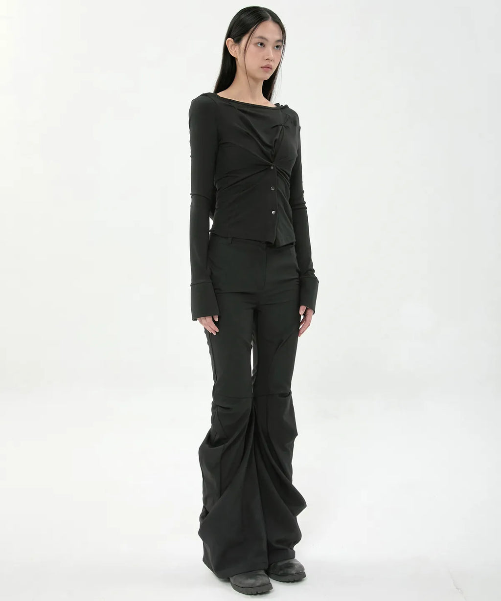 【Flare up】Asymmetrical Snap Long Sleeve Hoodie - 2 colors