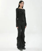 【Flare up】Asymmetrical Snap Long Sleeve Hoodie - 2 colors