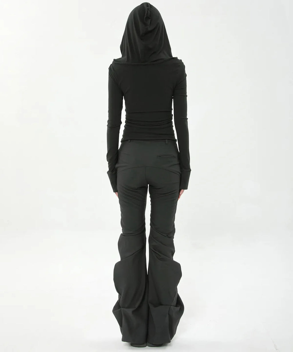 【Flare up】Asymmetrical Snap Long Sleeve Hoodie - 2 colors