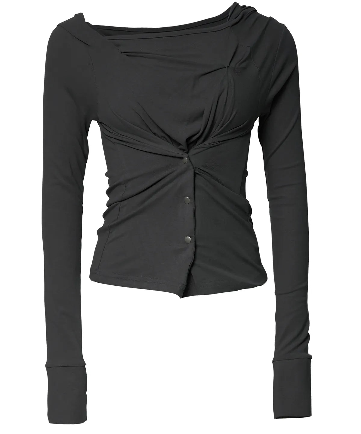 【Flare up】Asymmetrical Snap Long Sleeve Hoodie - 2 colors