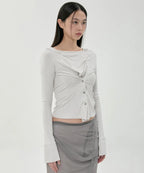 【Flare up】Asymmetrical Snap Long Sleeve Hoodie - 2 colors