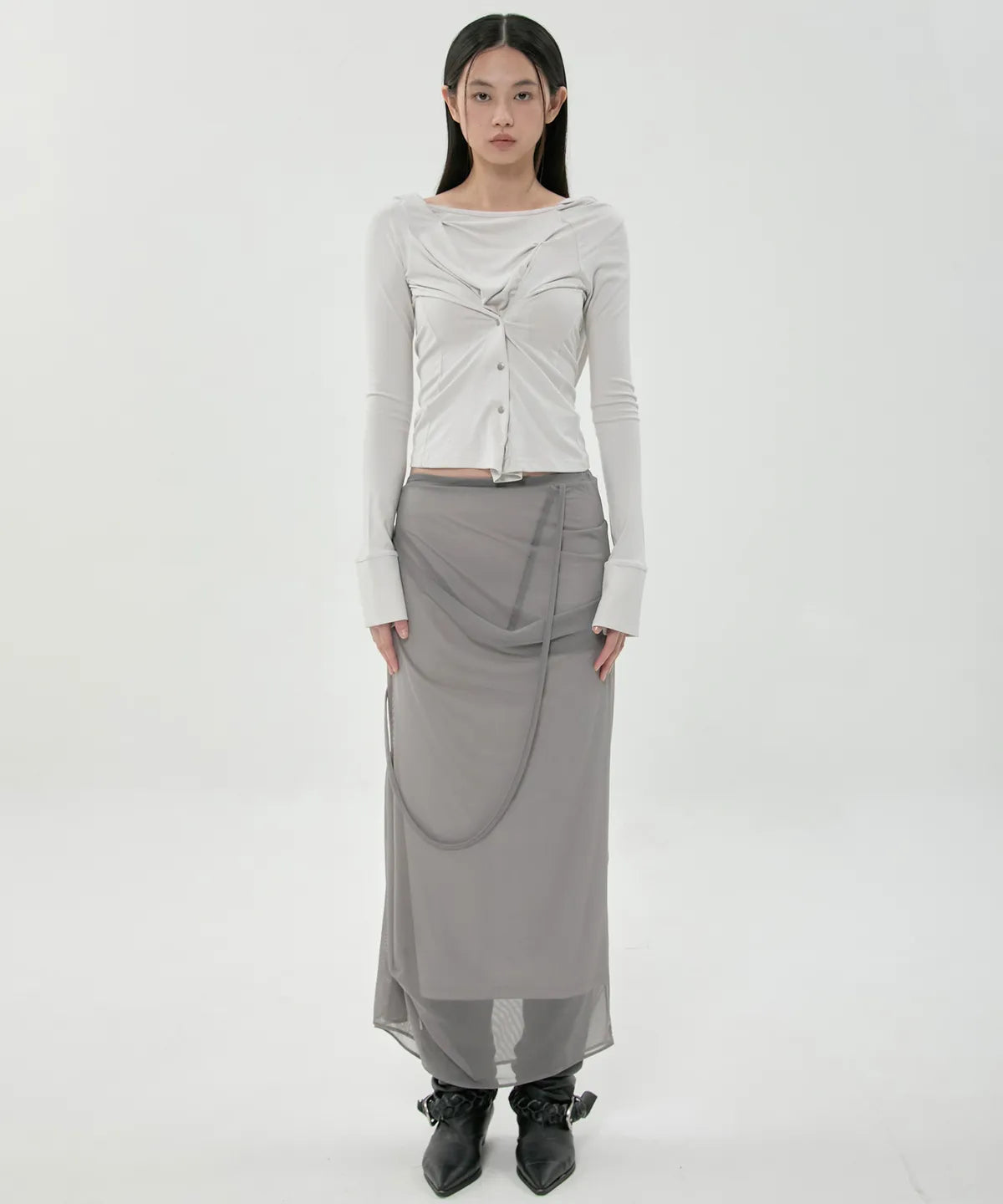 【Flare up】Asymmetrical Snap Long Sleeve Hoodie - 2 colors