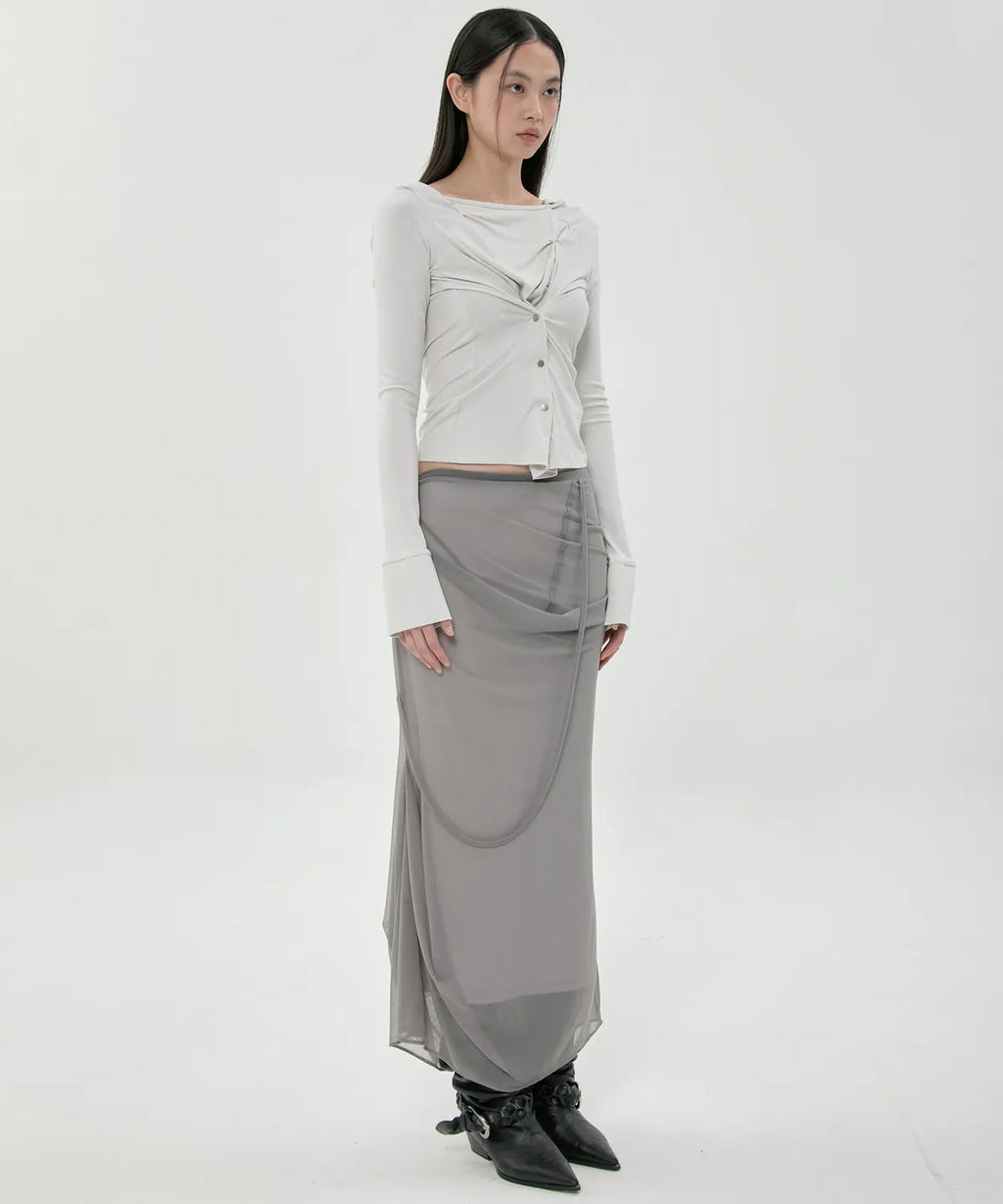 【Flare up】Asymmetrical Snap Long Sleeve Hoodie - 2 colors