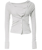 【Flare up】Asymmetrical Snap Long Sleeve Hoodie - 2 colors