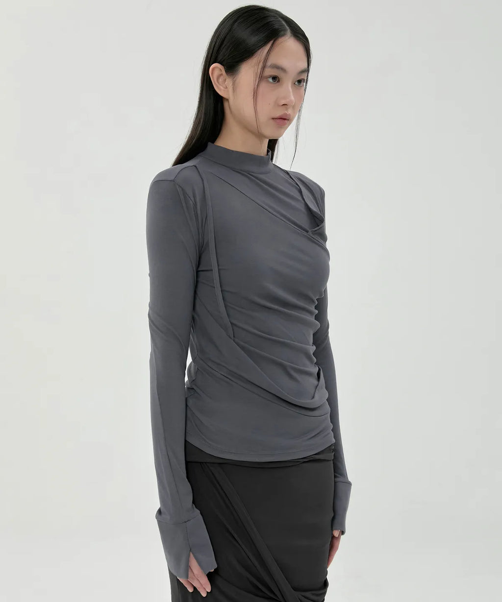 【Flare up】Draped Mock Neck Long Sleeve - 4 colors