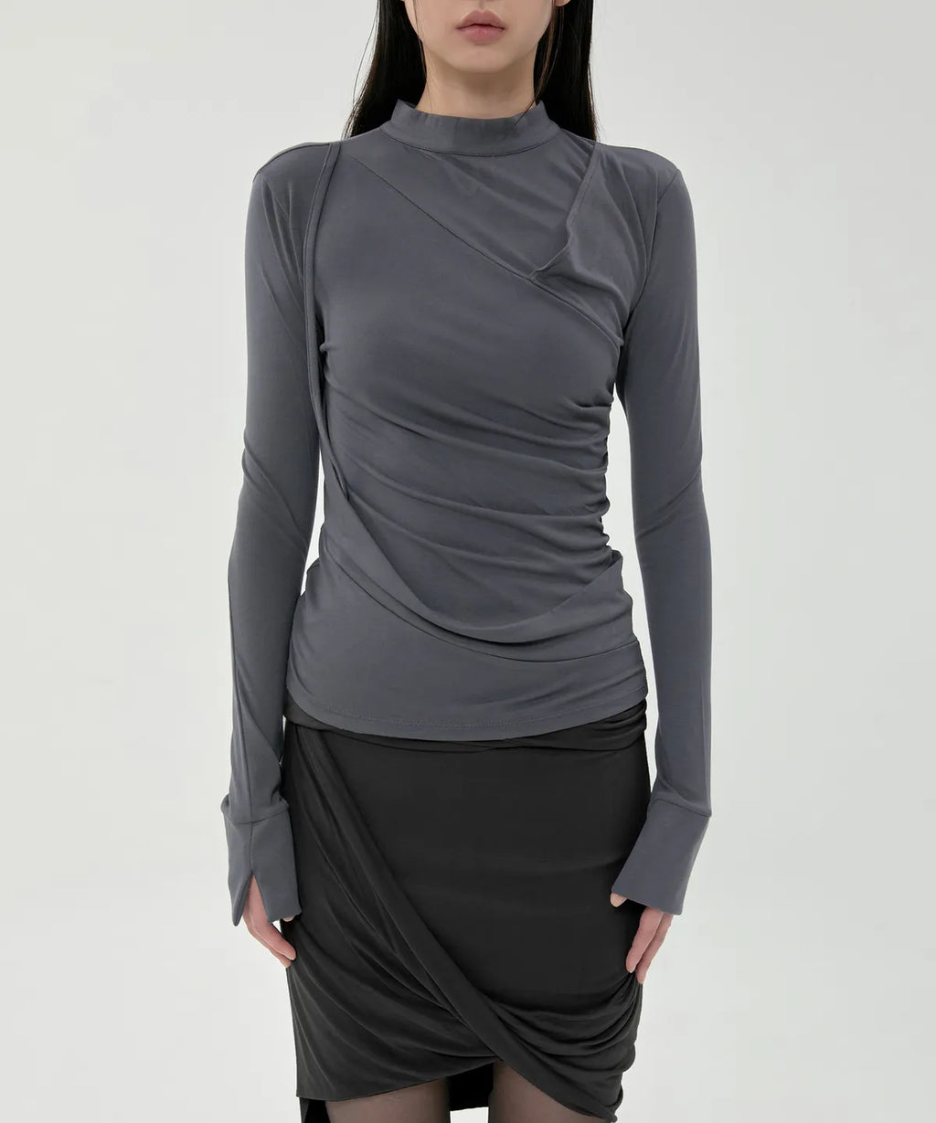 【Flare up】Draped Mock Neck Long Sleeve - 4 colors