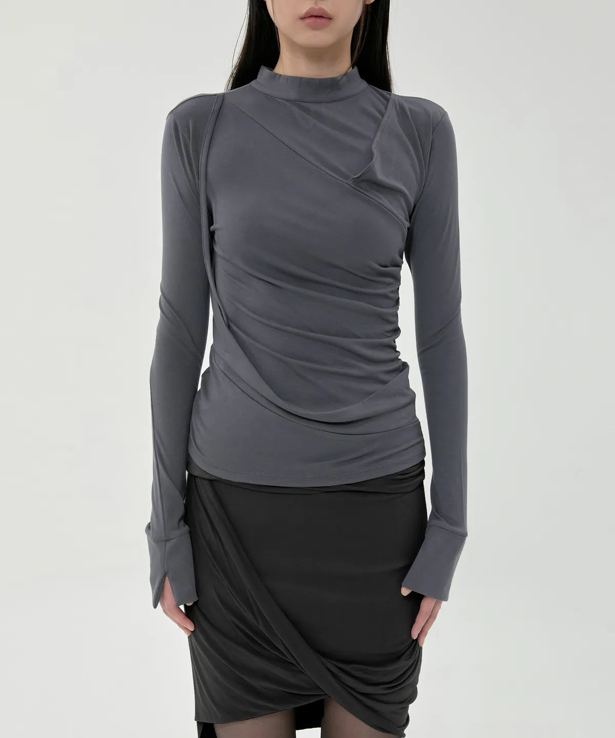 【Flare up】Draped Mock Neck Long Sleeve - 4 colors