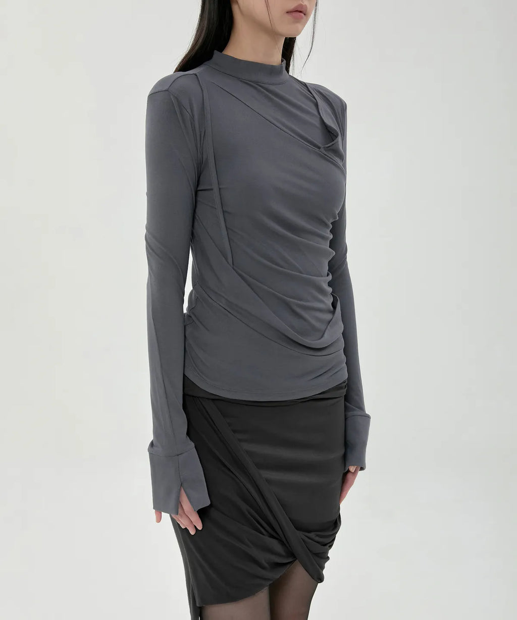 【Flare up】Draped Mock Neck Long Sleeve - 4 colors