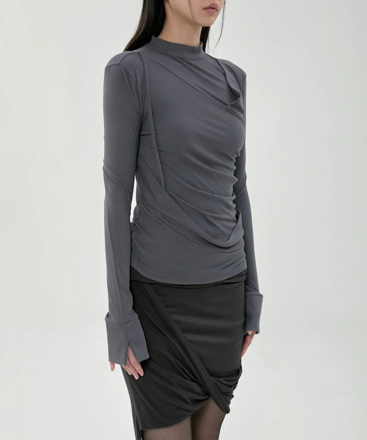【Flare up】Draped Mock Neck Long Sleeve - 4 colors