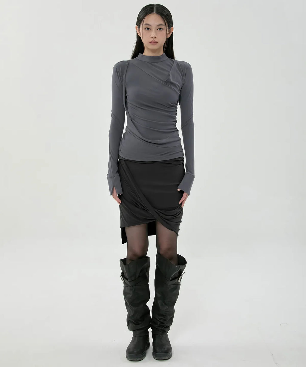 【Flare up】Draped Mock Neck Long Sleeve - 4 colors