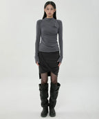 【Flare up】Draped Mock Neck Long Sleeve - 4 colors