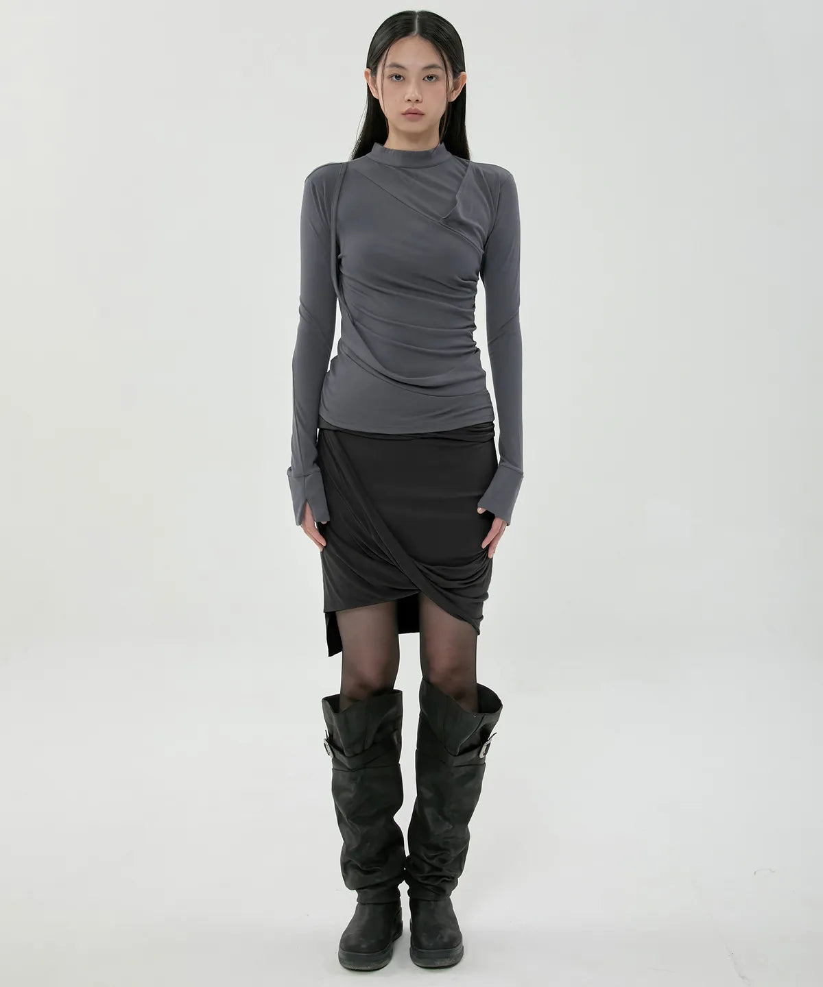 【Flare up】Draped Mock Neck Long Sleeve - 4 colors