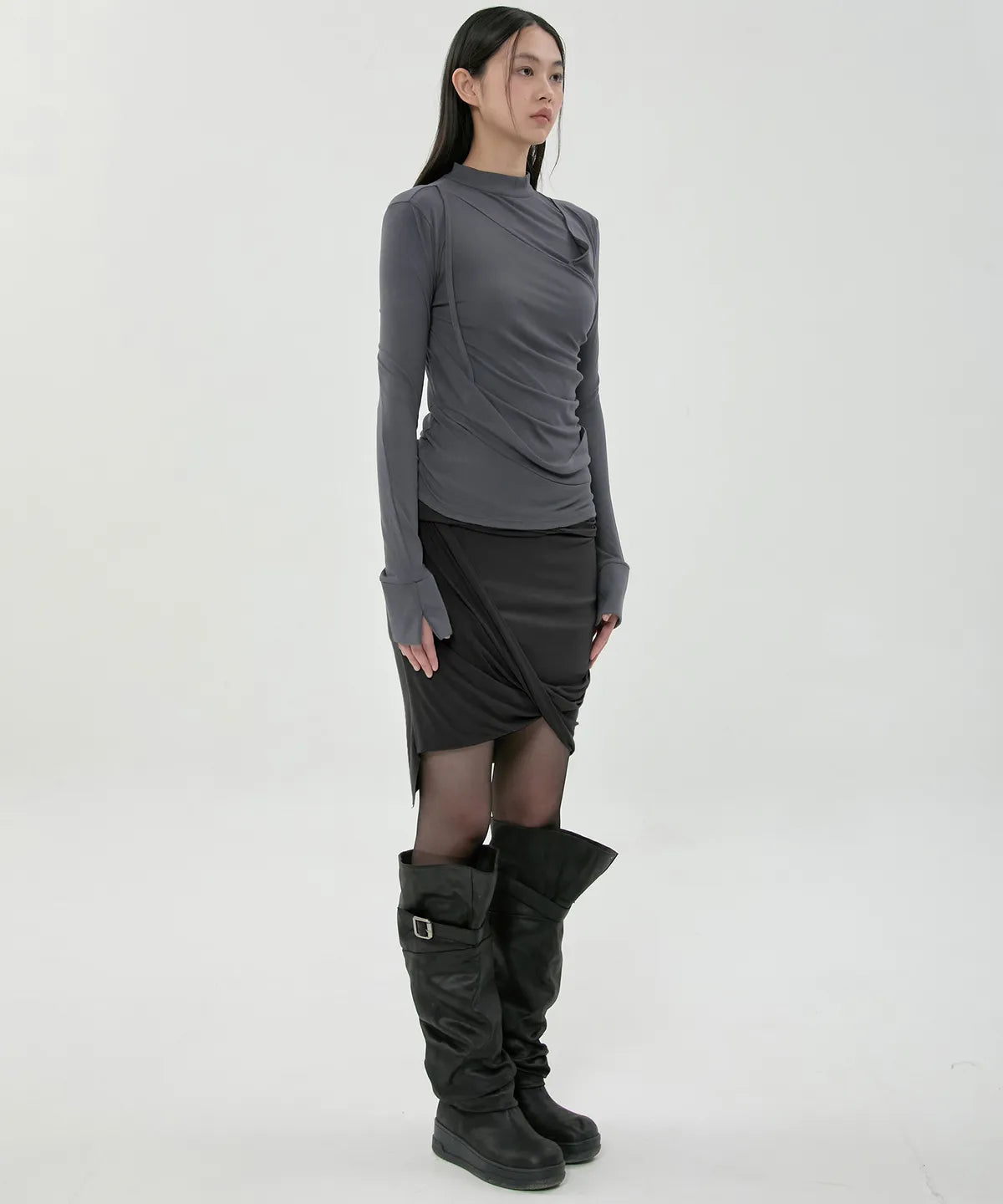 【Flare up】Draped Mock Neck Long Sleeve - 4 colors