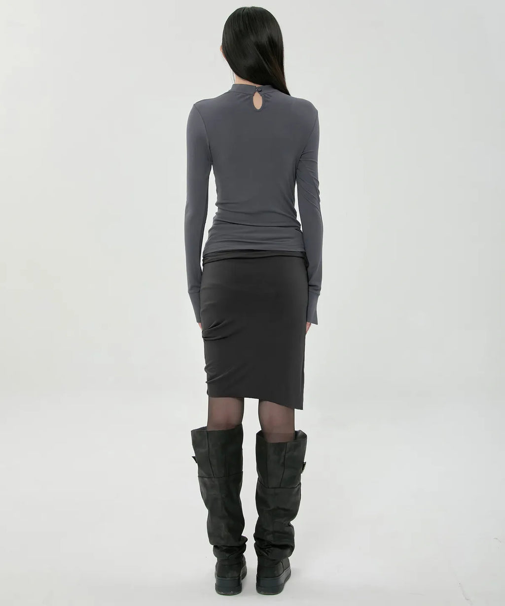 【Flare up】Draped Mock Neck Long Sleeve - 4 colors