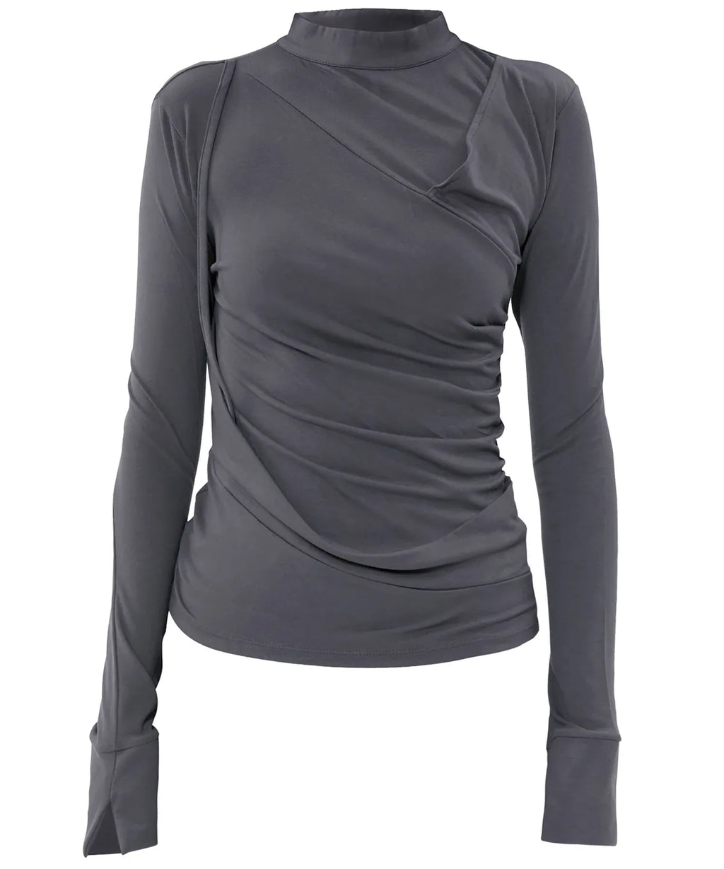 【Flare up】Draped Mock Neck Long Sleeve - 4 colors