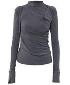 【Flare up】Draped Mock Neck Long Sleeve - 4 colors