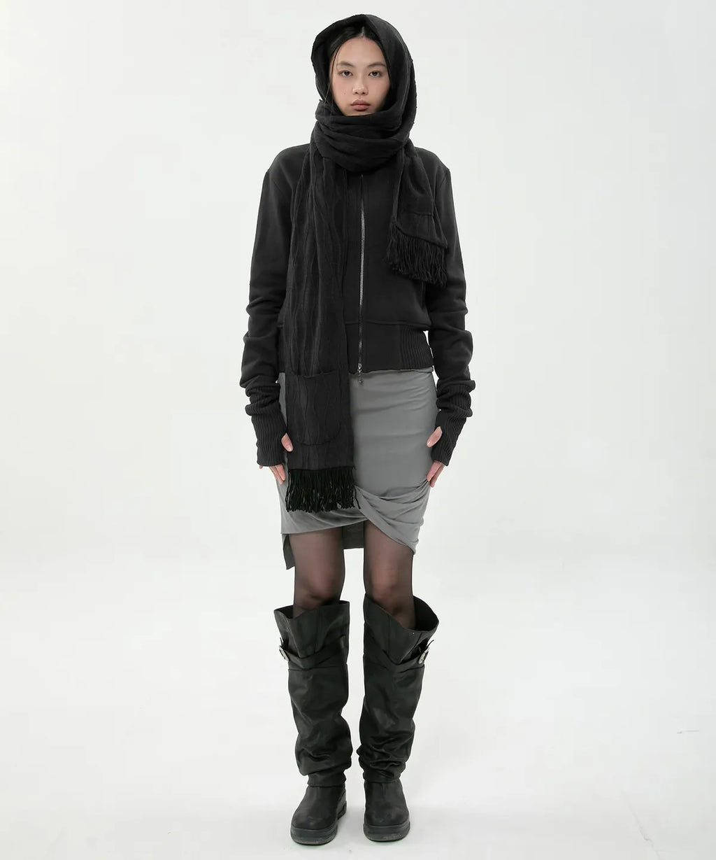 【Flare up】Hoodie Muffler - Black