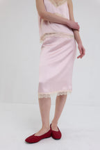 【overdue flair】 LACE SATIN MIDI SKIRT - 2 colors