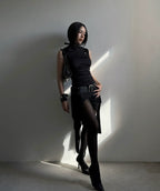 【Flare up】Hooded High Neck Sleeveless [Gray / Black]