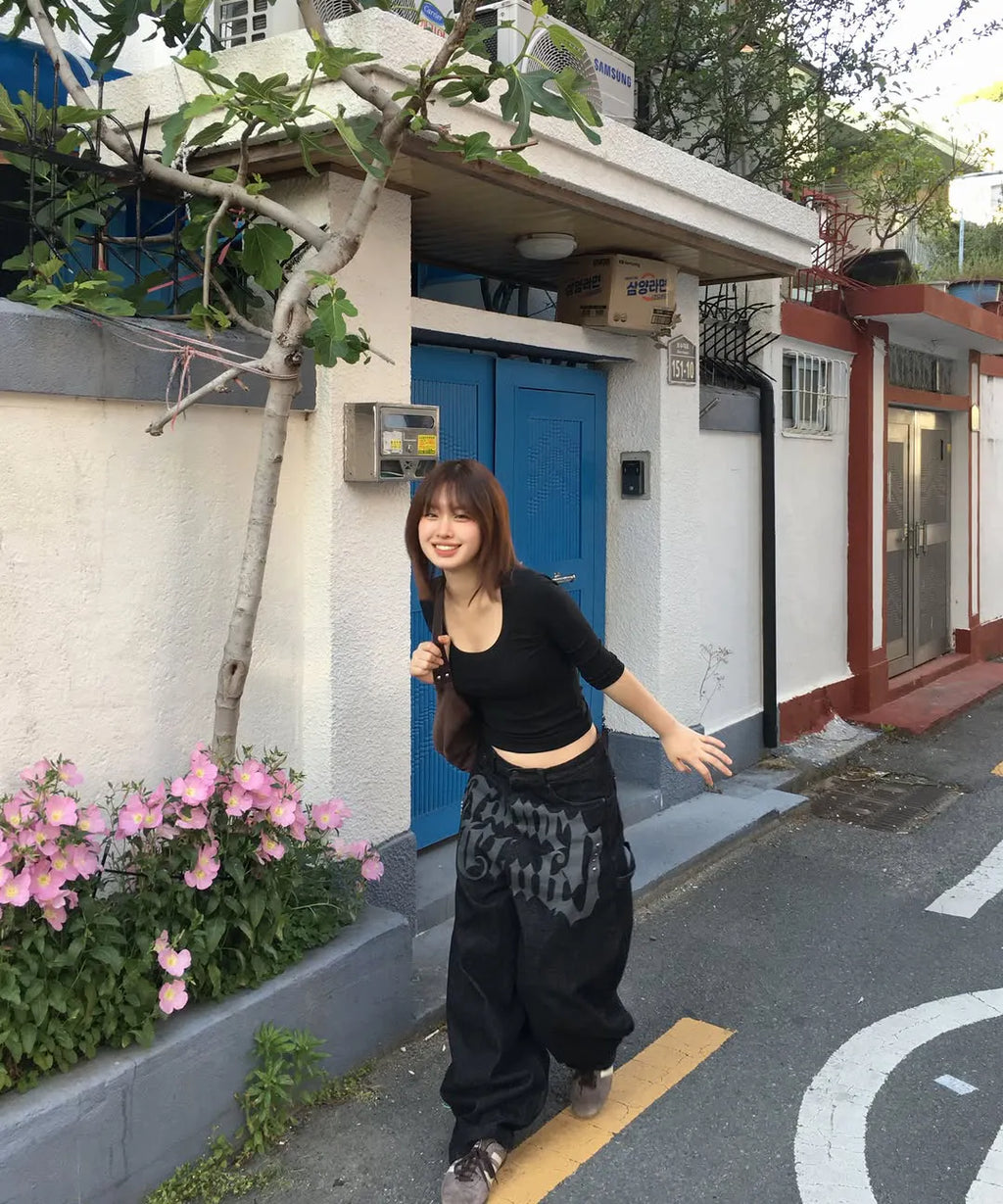 【Fancy Club】 TOOTH JAM WIDE DENIM PANTS [Black / Green]
