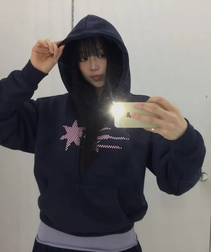 【niceghostclub】 MOSAIC 3STAR CROP HOODIE [BROWN / NAVY]