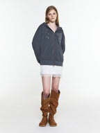 【3hreeto8ighty】EYELET POCKET HOODIE ZIP-UP - 2 colors