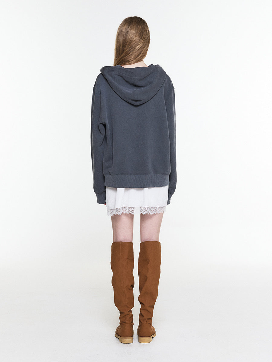 【3hreeto8ighty】EYELET POCKET HOODIE ZIP-UP - 2 colors