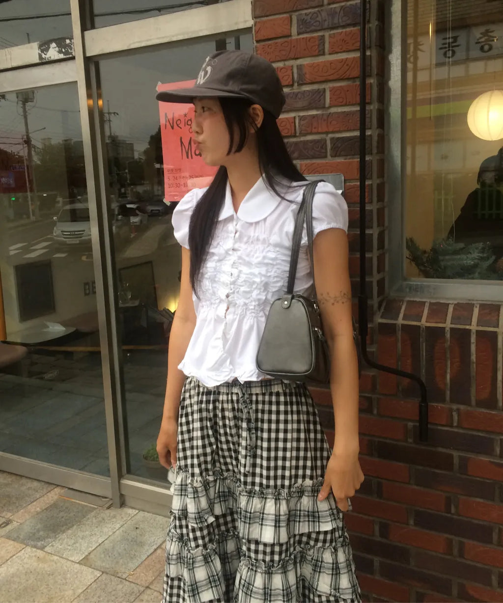 【Flare up】Cloud Puff Blouse [Black / White]