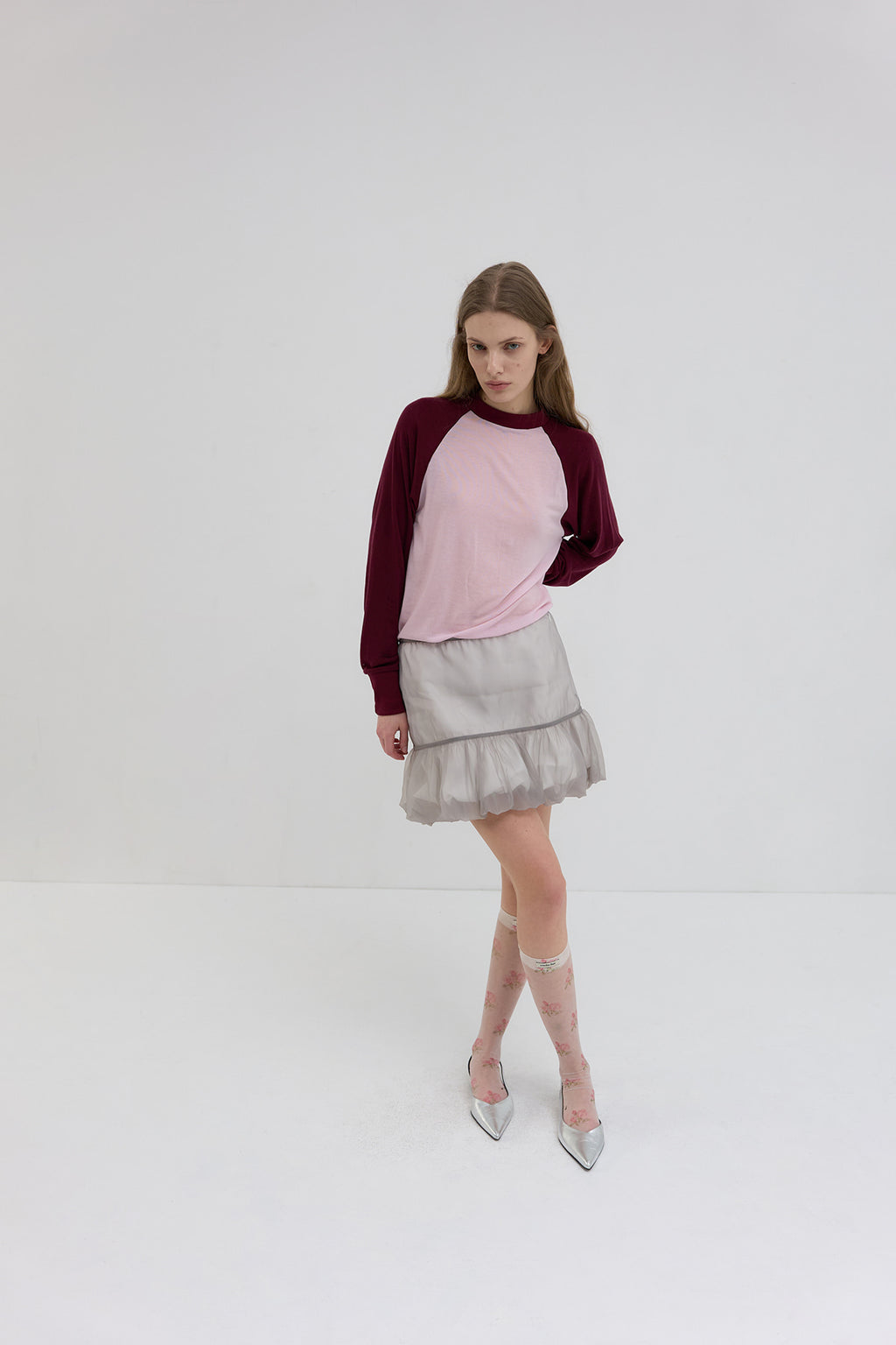 【overdue flair】ORGANZA LAYERED MINI SKIRT - GREY/WHITE