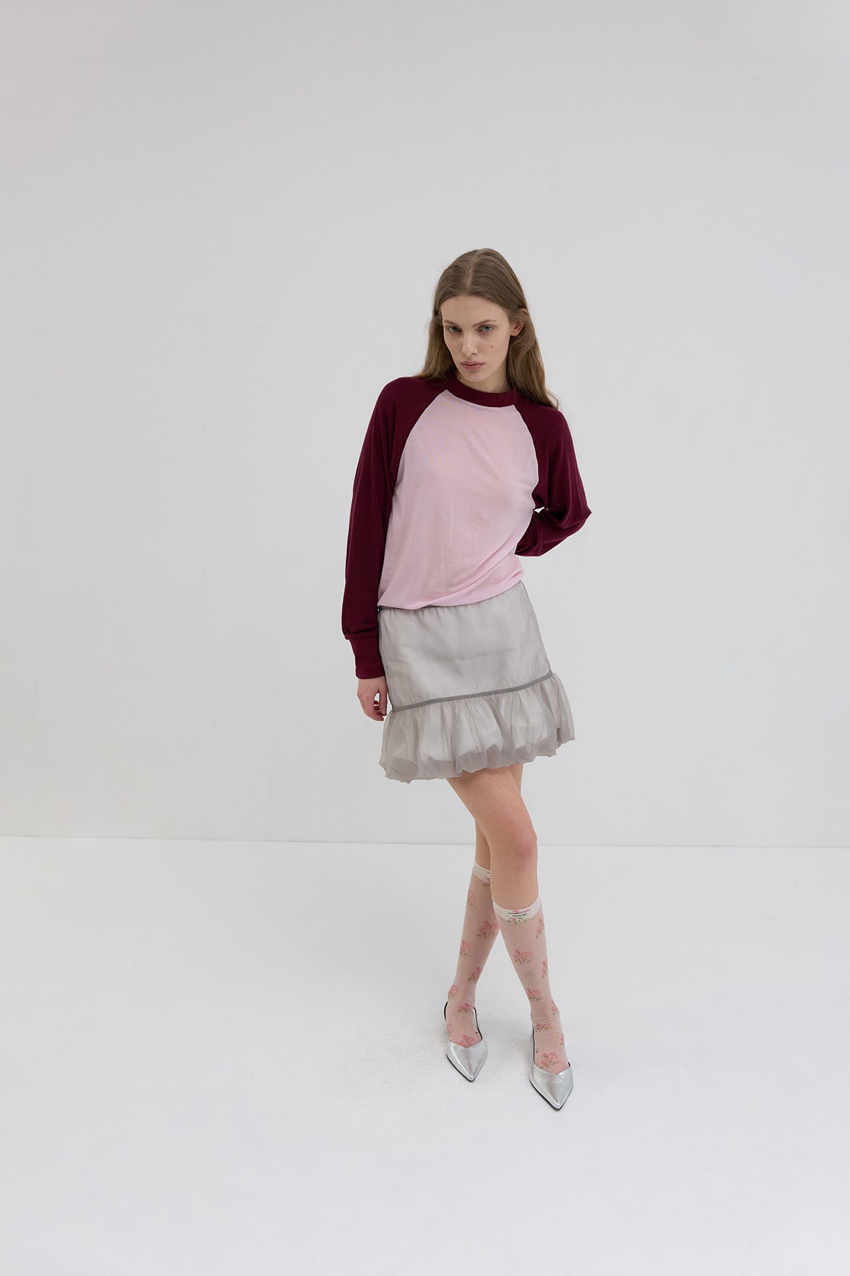 【overdue flair】ORGANZA LAYERED MINI SKIRT - GREY/WHITE