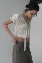 【overdue flair】JACQUARD CROP BLOUSE