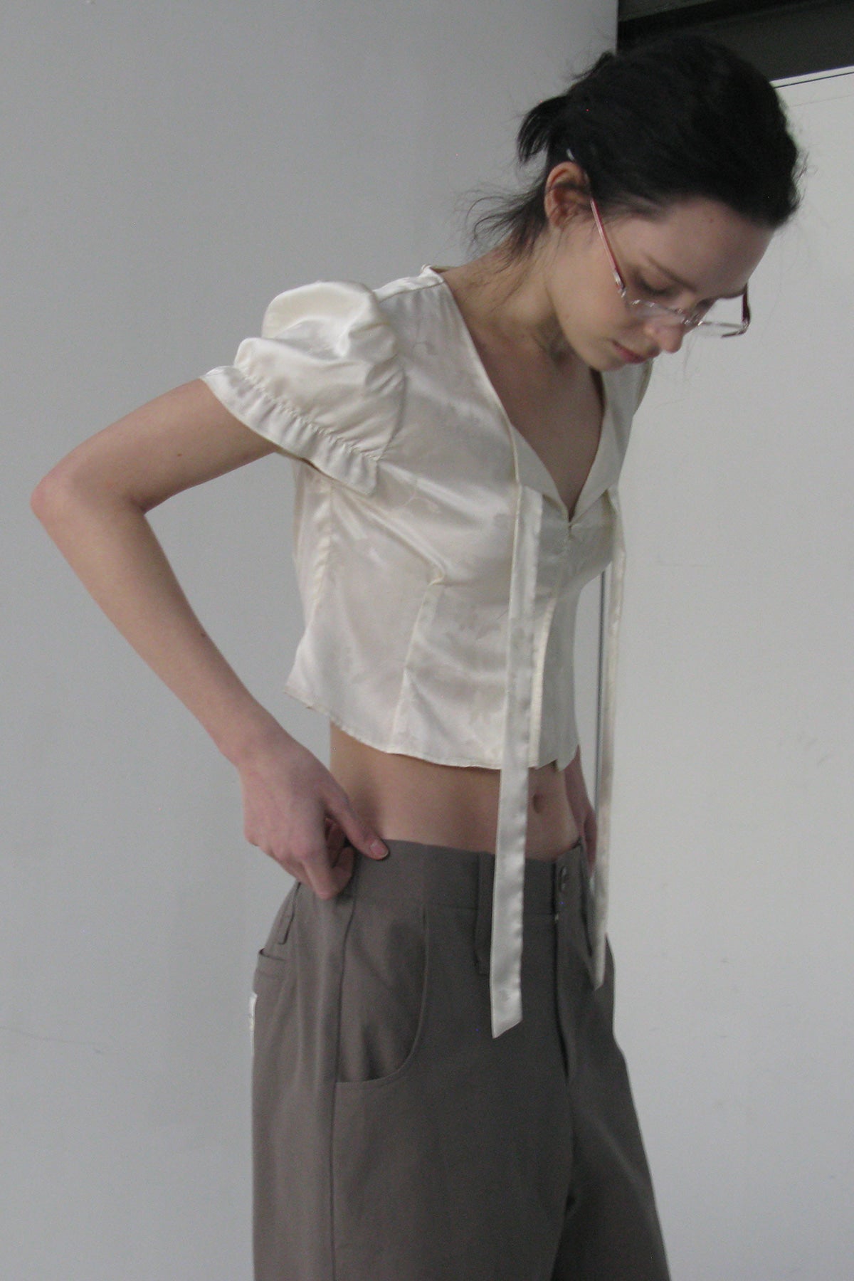 【overdue flair】JACQUARD CROP BLOUSE