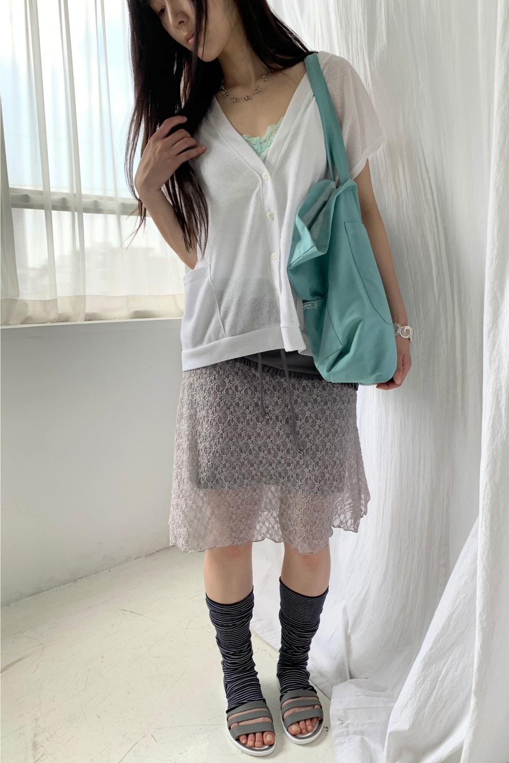 【hippie dippy】拼接蕾絲五分裙 - 2colors