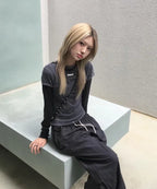 【Fancy Club】3-WAY DOT LAYERED LONG SLEEVE [Beige / Gray]