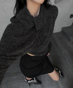 【Flare up】Knit Asymmetrical Long Sleeve - 3 colors