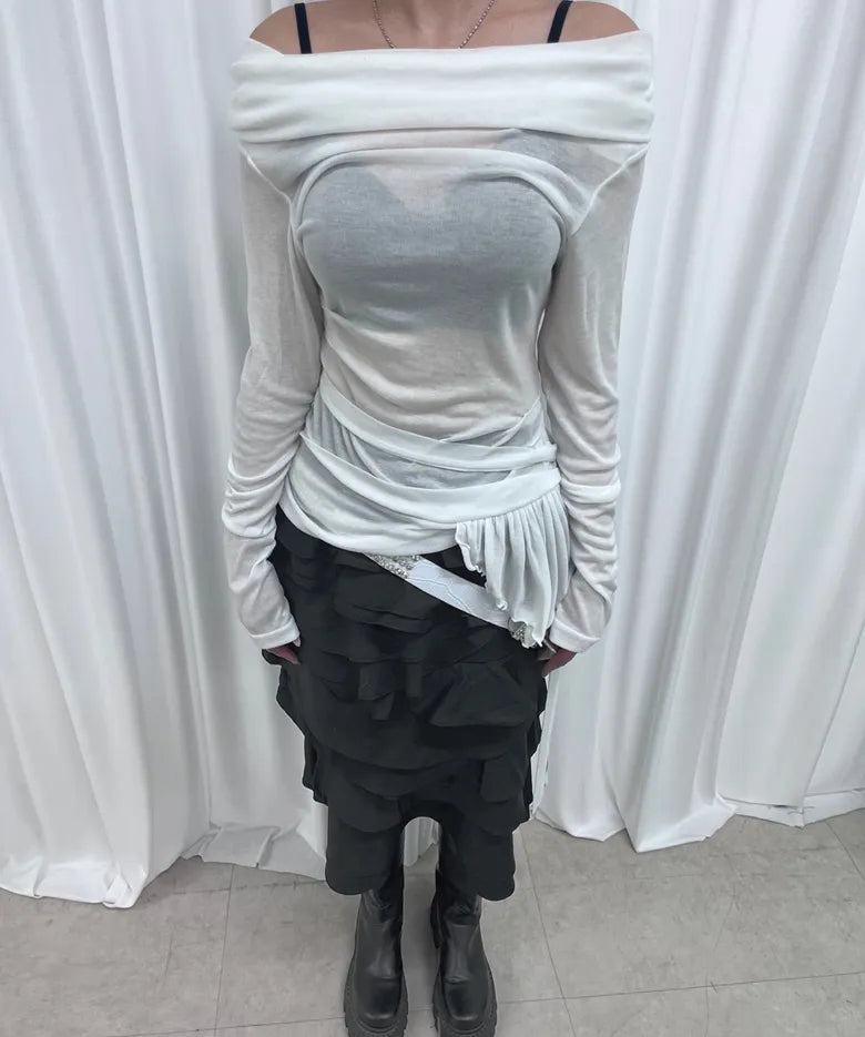 【Flare up】Faye Frill Long Sleeve - White