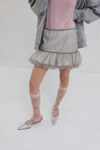 【overdue flair】ORGANZA LAYERED MINI SKIRT - GREY/WHITE