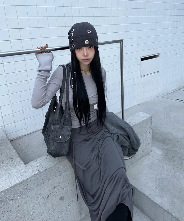 【Flare up】Asymmetrical Draped Long Skirt - 3 colors