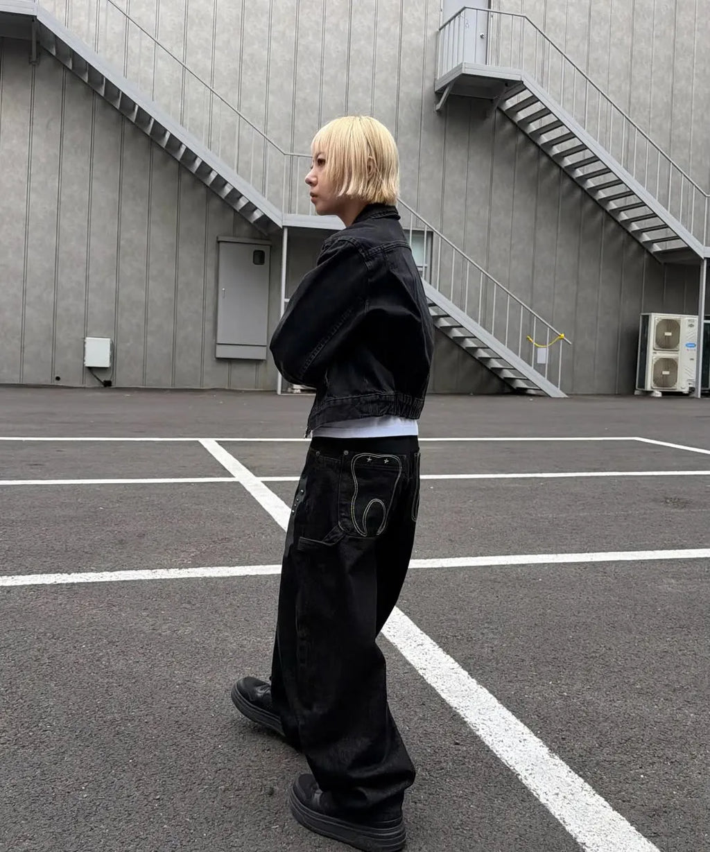 【Fancy Club】 TOOTH JAM WIDE DENIM PANTS [Black / Green]