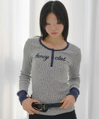 【Fancy Club】HENLEY NECK WAFFLE LONG SLEEVE [Beige / Gray]