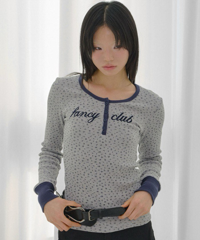 【Fancy Club】HENLEY NECK WAFFLE LONG SLEEVE [Beige / Gray]